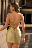 Golden Bodycon Corset Sequins Satin Homecoming Dress