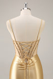 Golden Bodycon Satin Corset Sequins Homecoming Dress