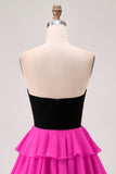 Black Fuchsia A Line Strapless Tiered Cut Out Homecoming Dress