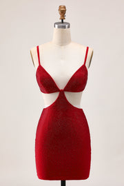 Sparkly Red Bodycon Cut Out Short Homecoming Dress with Beading
