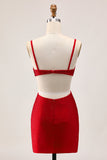 Sparkly Red Bodycon Cut Out Short Homecoming Dress with Beading