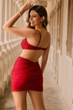 Red Bodycon Spaghetti Straps Cut Out Short Homecoming Dress with Beading