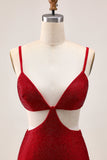 Sparkly Red Bodycon Cut Out Short Homecoming Dress with Beading