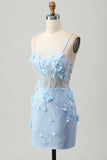 Sparkly Sequins Beaded Blush Bodycon Short Corset Homecoming Dress with Appliques