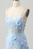 Blue Tight Sequins Corset Short Homecoming Dress with 3D Flowers