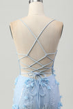 Blue Tight Sequins Corset Short Homecoming Dress with 3D Flowers