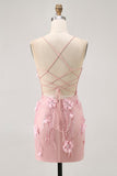 Sparkly Sequins Beaded Blush Bodycon Short Corset Homecoming Dress with Appliques