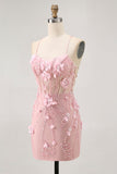Sparkly Sequins Beaded Blush Bodycon Short Corset Homecoming Dress with Appliques
