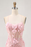 Sparkly Sequins Beaded Blush Bodycon Short Corset Homecoming Dress with Appliques