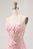 Sparkly Sequins Beaded Blush Bodycon Short Corset Homecoming Dress with Appliques