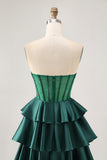 Green A Line Strapless Corset Tiered Beaded Short Homecoming Dress