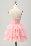 Cute Blush A Line Strapless Ruffled Homecoming Dress with 3D Flower