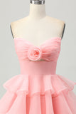 Blush A Line Tiered Strapless Cut Out Short Homecoming Dress with 3D Flower
