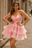 Cute Blush A Line Strapless Ruffled Homecoming Dress with 3D Flower