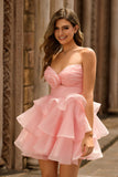 Cute Blush A Line Strapless Ruffled Homecoming Dress with 3D Flower