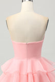 Blush A Line Tiered Strapless Cut Out Short Homecoming Dress with 3D Flower