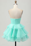Green Tiered Strapless A Line Cut Out Short Homecoming Dress