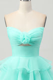 Green Tiered Strapless A Line Cut Out Short Homecoming Dress