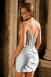Strapless Bodycon Corset Beaded Homecoming Dress