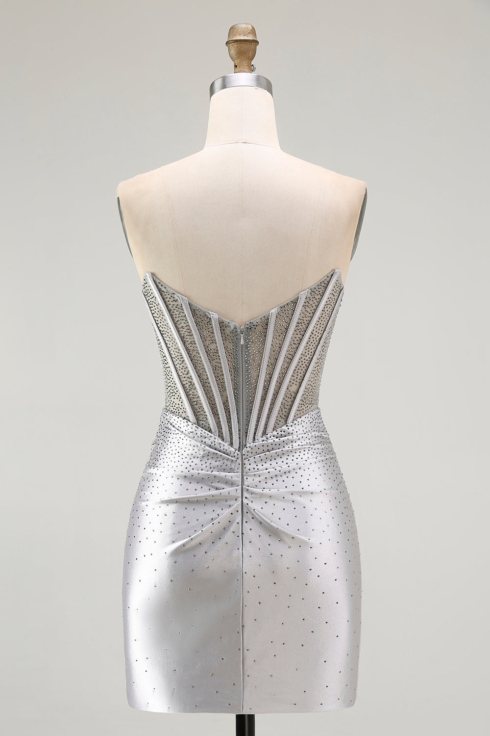 WEDTREND Women Grey Silver Homecoming Dress with Beading Strapless Ruched Bodycon Satin Corset Cocktail Dress WEDTREND Women Grey Silver Homecoming Dress with Beading Strapless Ruched Bodycon Satin Corset Cocktail Dress