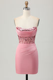 Blush Strapless Sequins Tight Corset Homecoming Dress