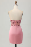 Blush Strapless Sequins Tight Corset Homecoming Dress