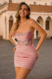 Blush Sequins Strapless Bodycon Corset Homecoming Dress