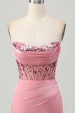 Blush Strapless Sequins Tight Corset Homecoming Dress