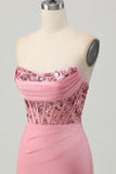 Blush Strapless Sequins Tight Corset Homecoming Dress