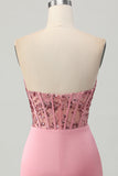Blush Strapless Sequins Tight Corset Homecoming Dress