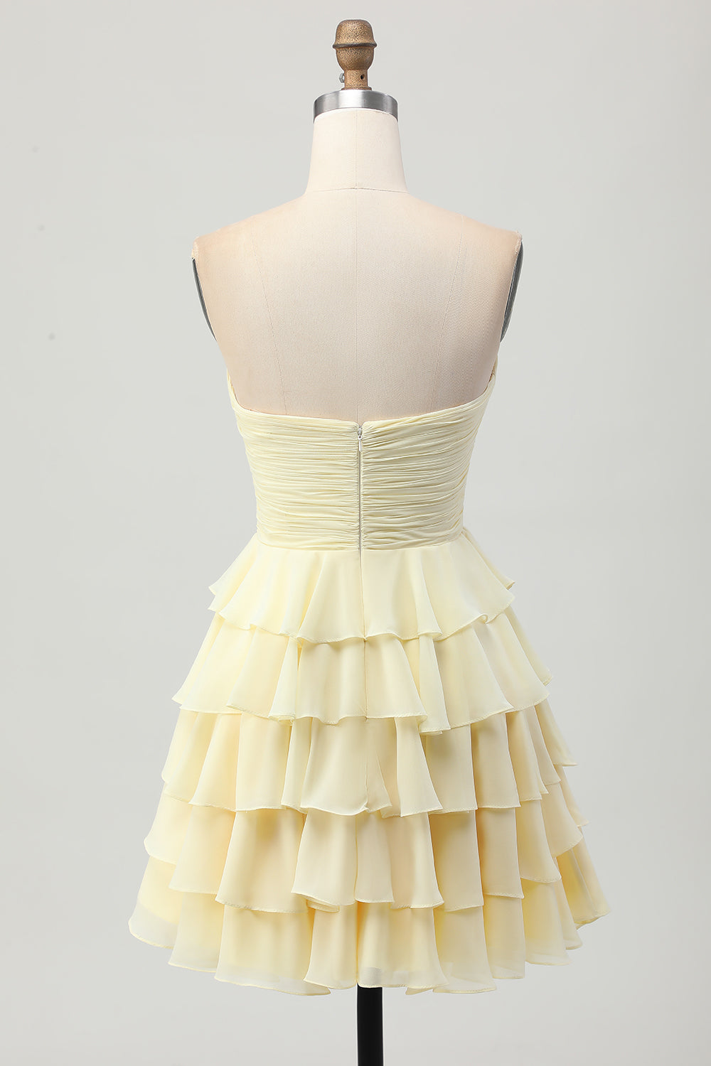 WEDTREND Women Strapless Tiered Homecoming Dress Light Yellow A Line Ruched Short Prom Dress with Bow WEDTREND Women Strapless Tiered Homecoming Dress Light Yellow A Line Ruched Short Prom Dress with Bow