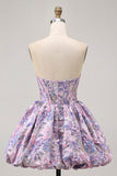 Cute A Line Strapless Brocade Floral Corset Mini Purple Homecoming Dress