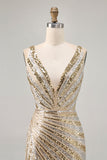 Sparkly Sequins Golden V-Neck Backless Short Homecoming Dress