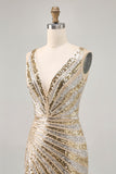 Sparkly Sequins Golden V-Neck Backless Short Homecoming Dress