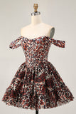 Khaki Leopard A Line Off the Shoulder Corset Mini Homecoming Dress