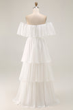 Off The Shoulder Ruffled White A Line Wedding Dress
