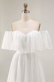 Off The Shoulder Ruffled White A Line Wedding Dress