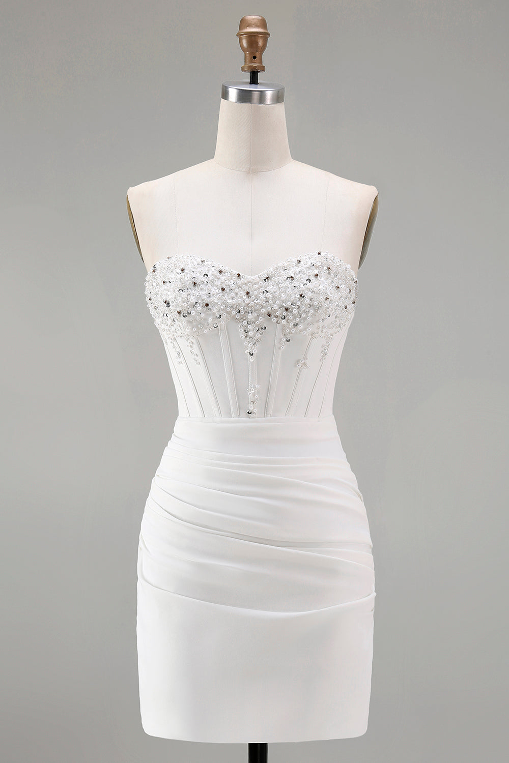 WEDTREND Women White Strapless Homecoming Dress with Beading Corset Bodycon Mini Cocktail Dress WEDTREND Women White Strapless Homecoming Dress with Beading Corset Bodycon Mini Cocktail Dress