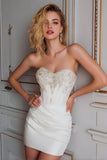 White Strapless Corset Short Bodycon Homecoming Dress with Beading