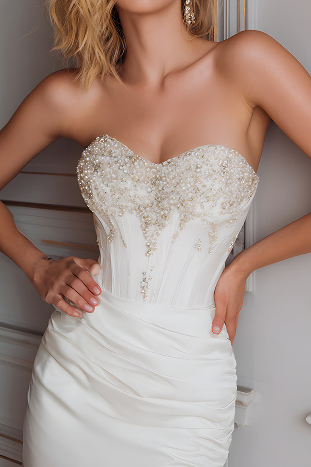 WEDTREND Women White Bodycon Strapless Homecoming Dress with Beading Corset Short Prom Dress WEDTREND Women White Bodycon Strapless Homecoming Dress with Beading Corset Short Prom Dress