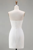 White Strapless Bodycon Corset Mini Homecoming Dress with Beading