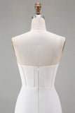 White Strapless Bodycon Corset Mini Homecoming Dress with Beading