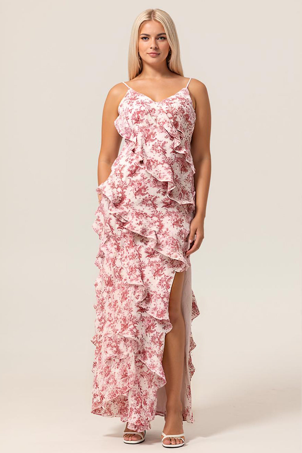 WEDTREND Women Plus Size Blush Print Floral Long Bridesmaid Dress with Slit Sheath Ruffle Chiffon Open Back Wedding Guest Dress WEDTREND Women Plus Size Blush Print Floral Long Bridesmaid Dress with Slit Sheath Ruffle Chiffon Open Back Wedding Guest Dress