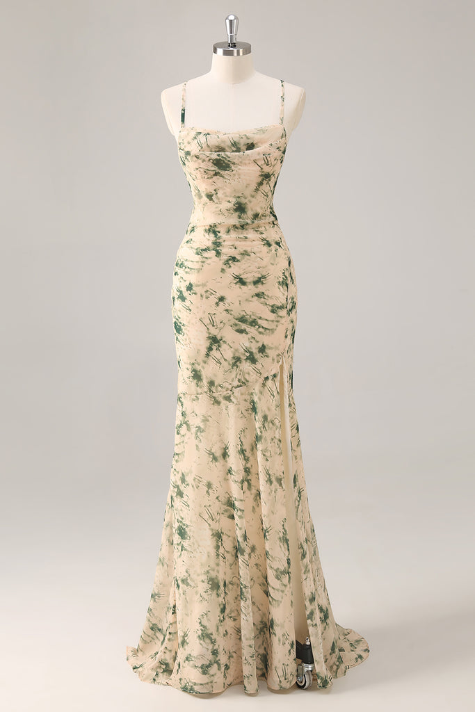 WEDTREND Women Champagne Flower Wedding Guest Dress With Slit Sheath ...