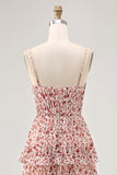 Blush Flower A-Line Spaghetti Straps Tiered Long Wedding Guest Dress with Ruffles