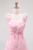Blush Flower A-Line Cut-Out Tulle Backless Print Maxi Dress