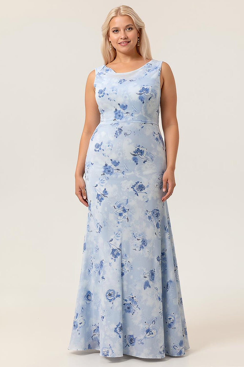 WEDTREND Women Plus Size Blue Flower Long Bridesmaid Dress Sheath Printed Backless Wedding Guest Dress WEDTREND Women Plus Size Blue Flower Long Bridesmaid Dress Sheath Printed Backless Wedding Guest Dress