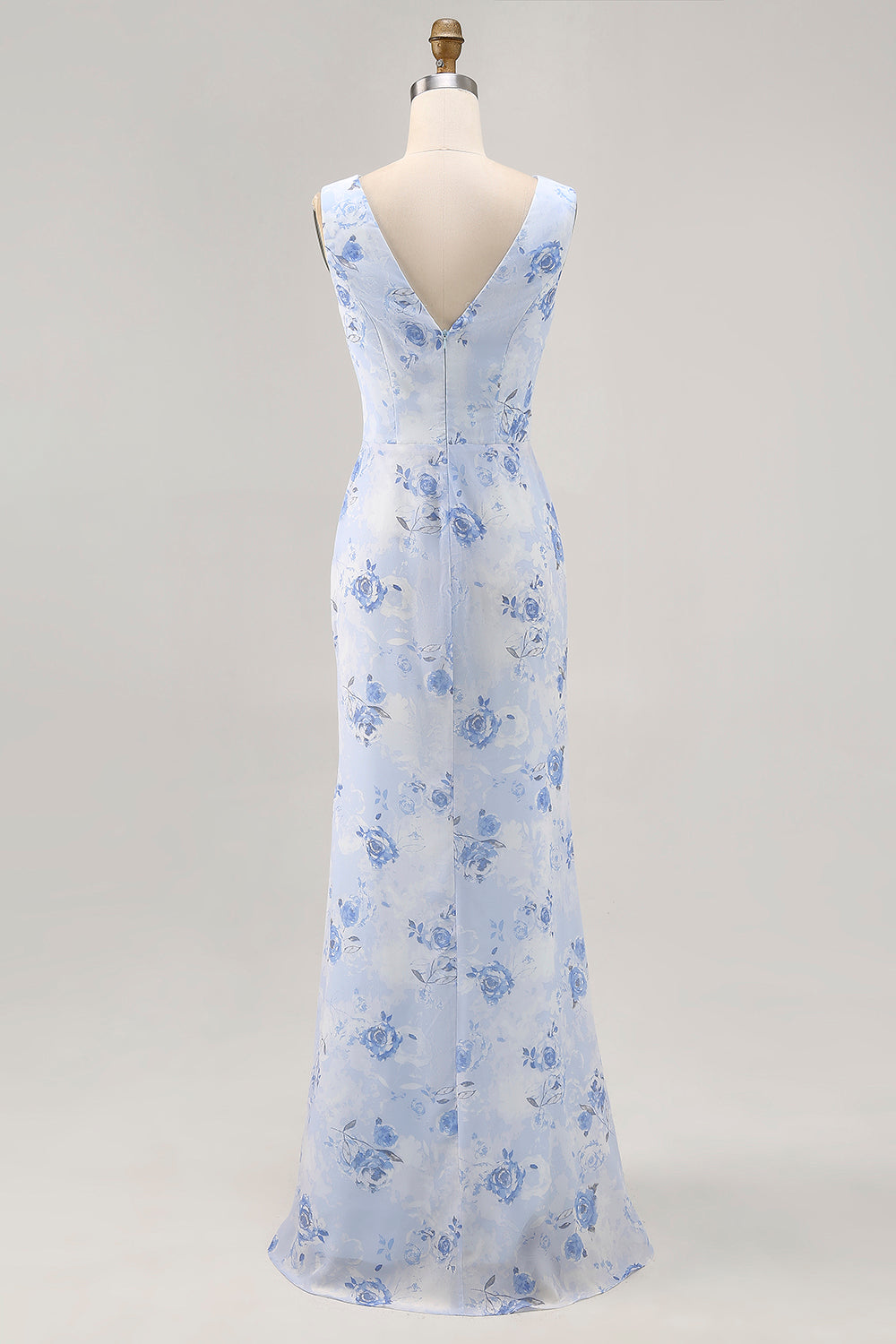 WEDTREND Women Plus Size Blue Flower Long Bridesmaid Dress Sheath Printed Backless Wedding Guest Dress WEDTREND Women Plus Size Blue Flower Long Bridesmaid Dress Sheath Printed Backless Wedding Guest Dress