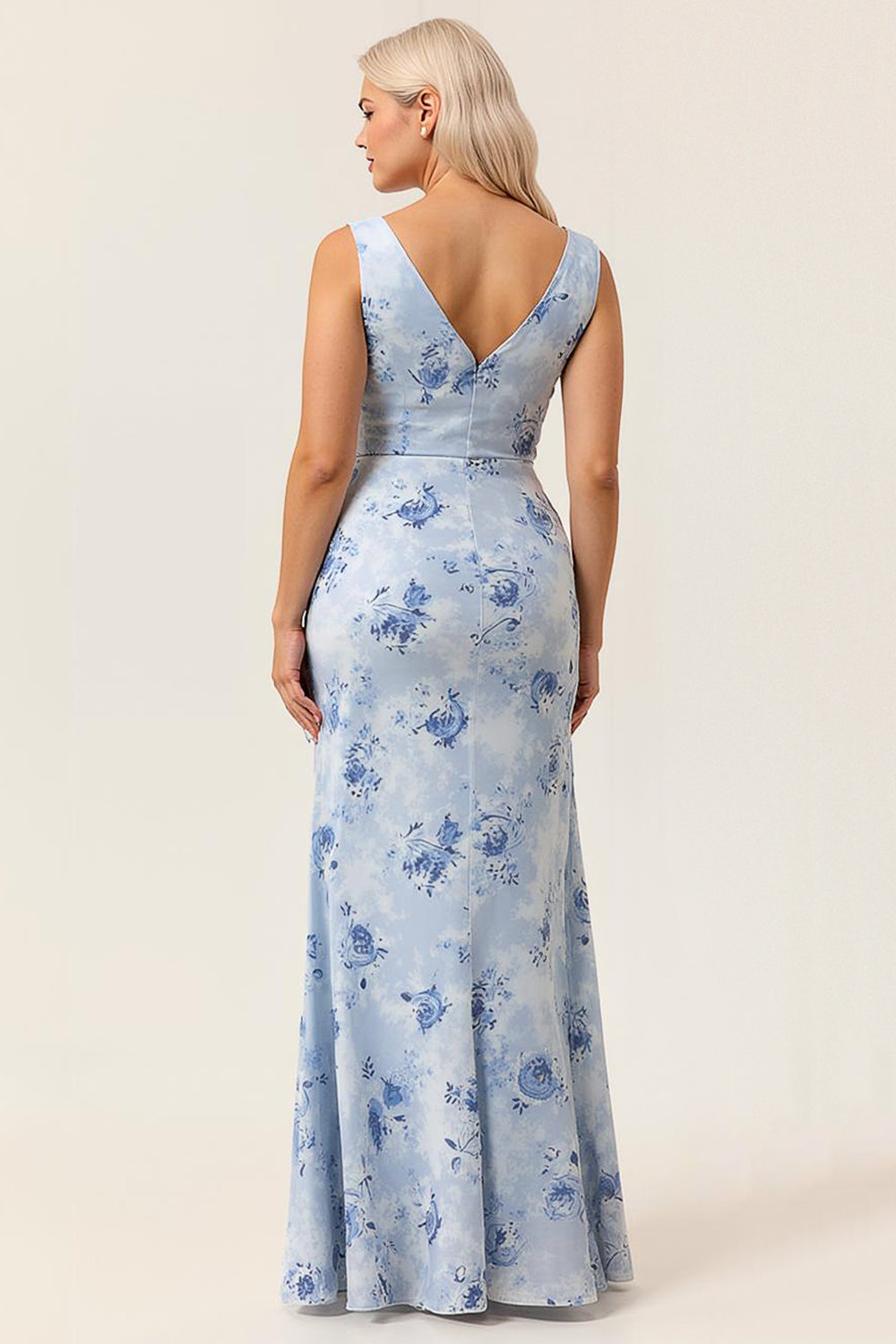 WEDTREND Women Plus Size Blue Flower Long Bridesmaid Dress Sheath Printed Backless Wedding Guest Dress WEDTREND Women Plus Size Blue Flower Long Bridesmaid Dress Sheath Printed Backless Wedding Guest Dress