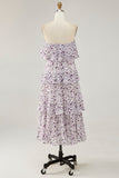 Purple Flower A-Line Off The Shoulder Chiffon Bridesmaid Dress with Ruffles